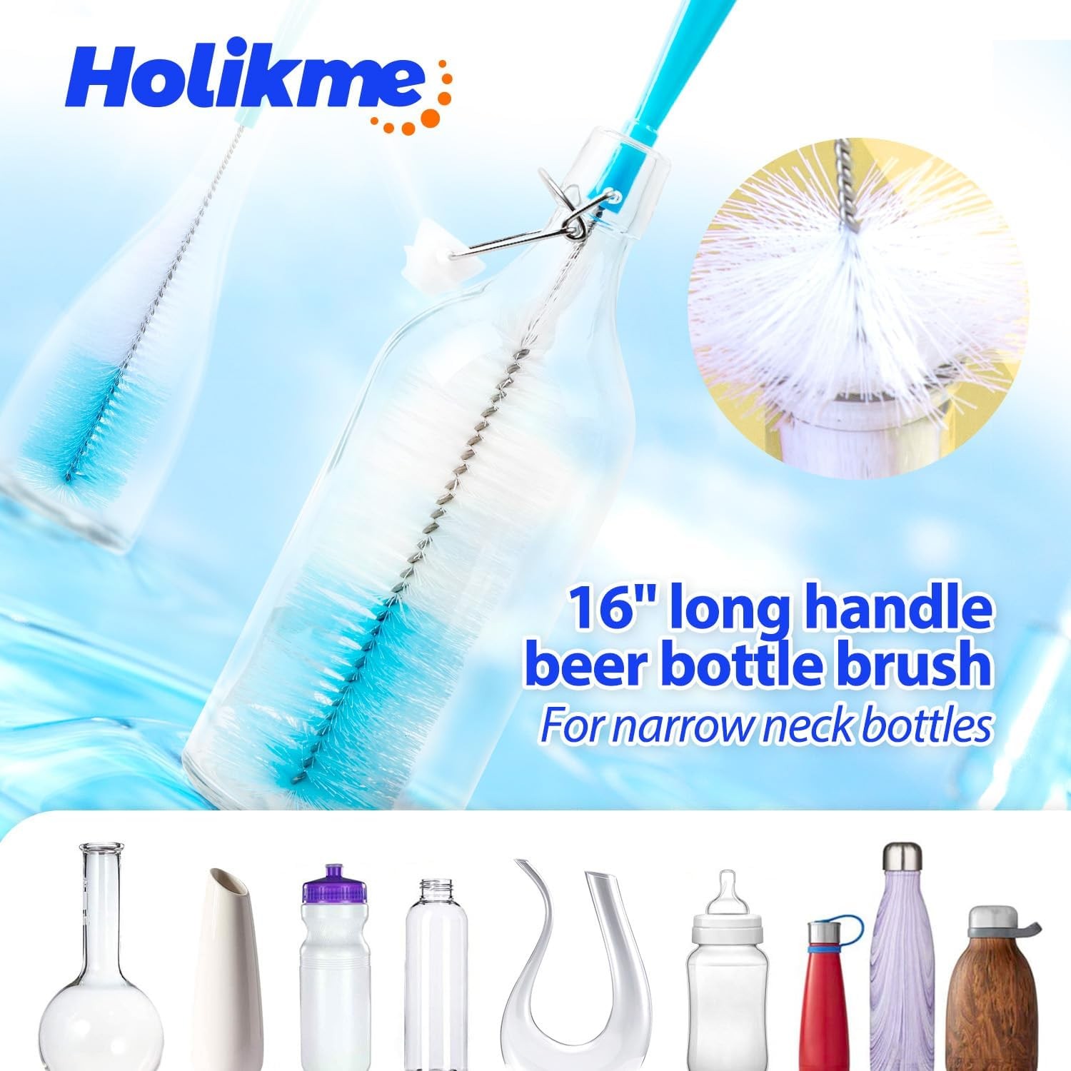 Holikme Bottle Brush Tube Cleaning Lab Set with Long Handle, Cup Cleaner for Was