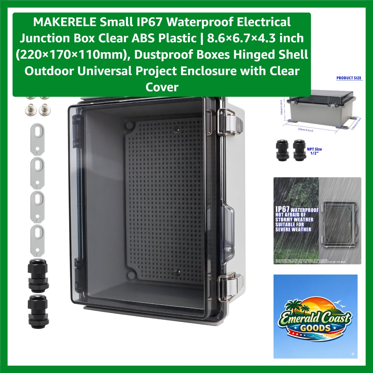 Small Waterproof Electrical Junction Box Clear ABS Plastic | 8.6×6.7×4.3 inc…