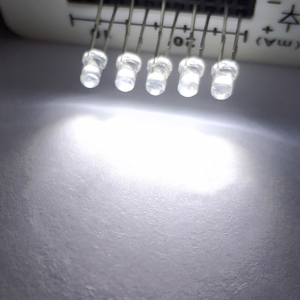 Super Bright White LED 3mm 3V Water Clear Transparent – 10x 25x 50x 100x Pc Pkgs