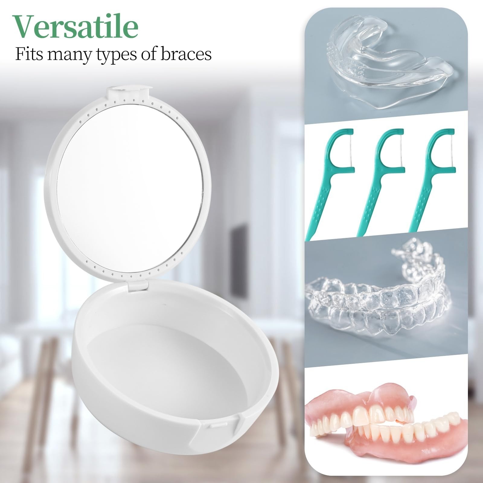 Retainer Case with Mirror & Ventilation – Light Green Floral Design