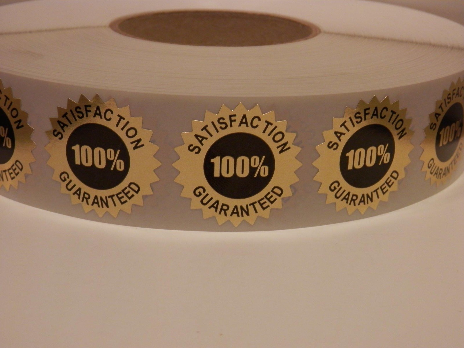 Satisfaction Guaranteed 100% 1.5 Starburst Sticker Label bright gold foil 250/rl