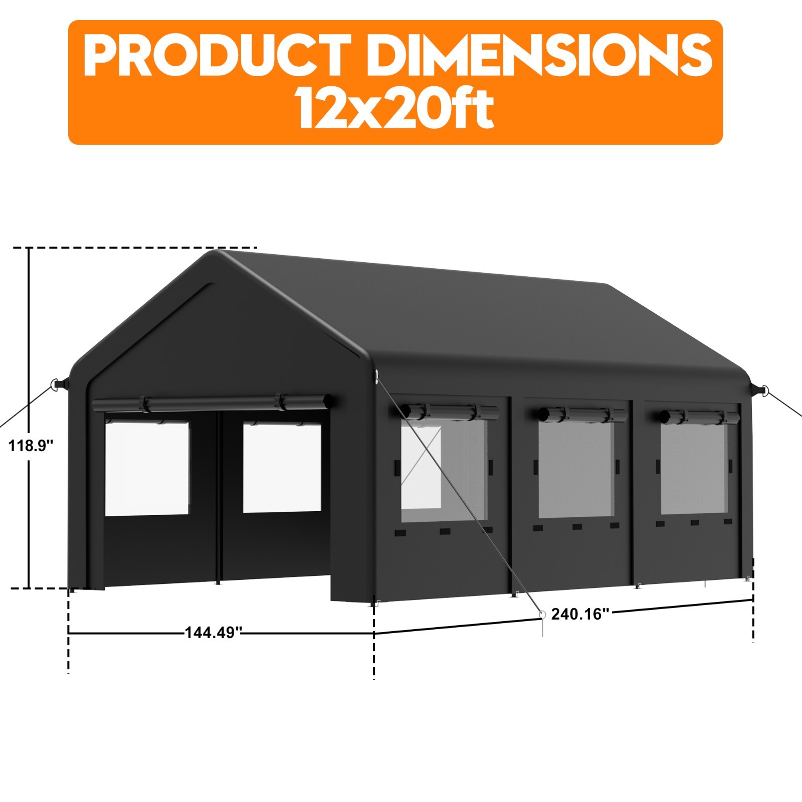 12’x20 ‘Outdoor Carport Canopy, Portable Garage Shelter with Side-Opening Door