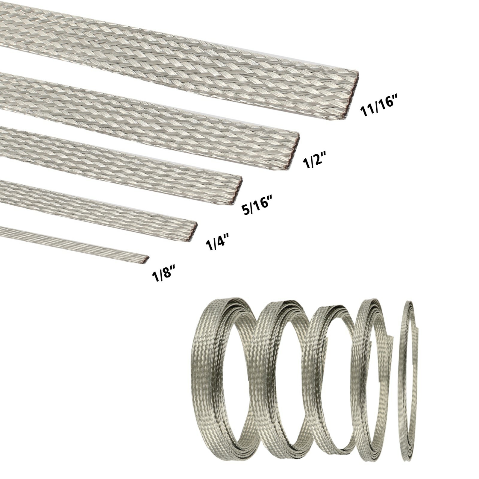 Tinned Copper Braided Flat Shielding Sleeve Automotive Ground Strap Protect Lot