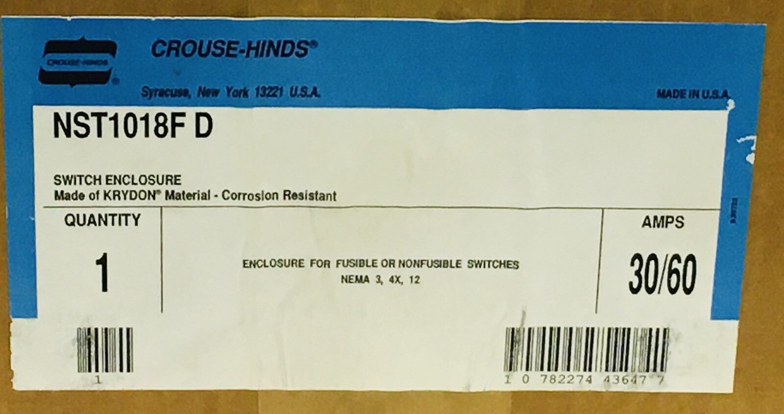 CROUSE HINDS NST1018F-D KRYDON 30/60 AMP SAFETY SWITCH ENCLOSURE NEW IN BOX
