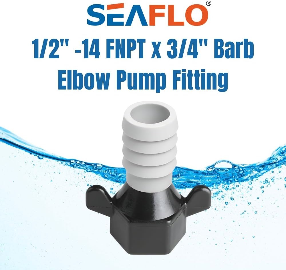 SEAFLO 1/2″ FNPT x 3/4″ Barb Straight Pump Fittings 2-Pack SHURFLO Fit