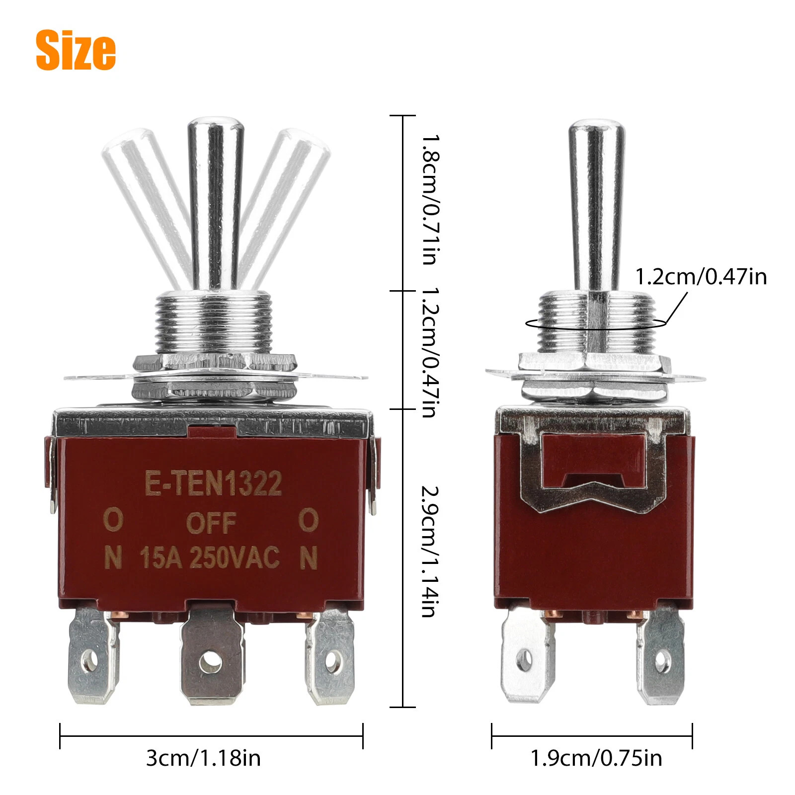 3pcs 6Pin Heavy Duty Momentary DPDT ON/OFF/ON Toggle Switch 20A 125V Waterproof