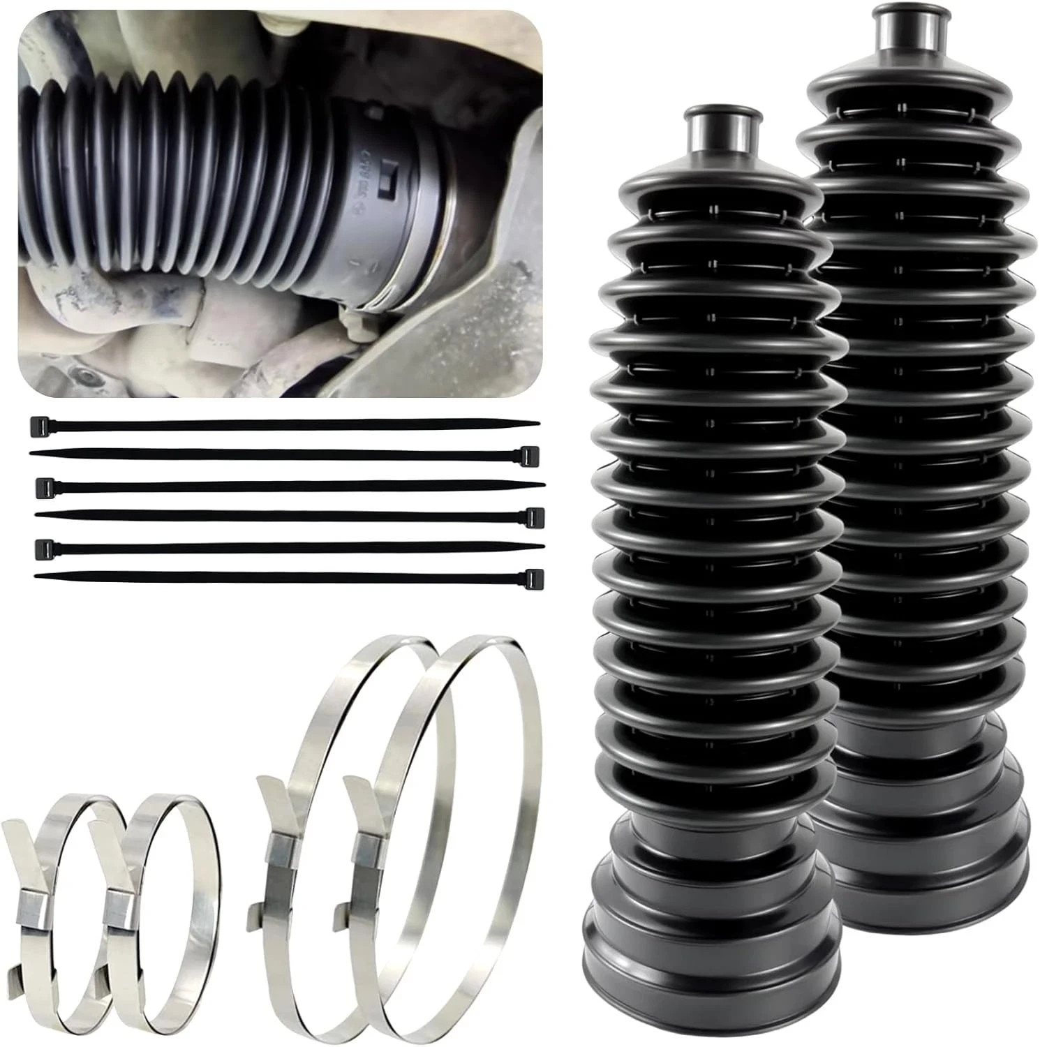 Upgrade 2PCS tie Rod Boot Rack and Pinion Boot kit, Thickened 2pcs Can be cut