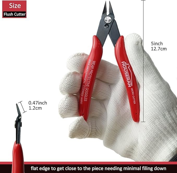 HOUSERAN Small Wire Cutters, 2 PACK, 5 Inch, Micro Flush Cutter, Snips 2 Pack
