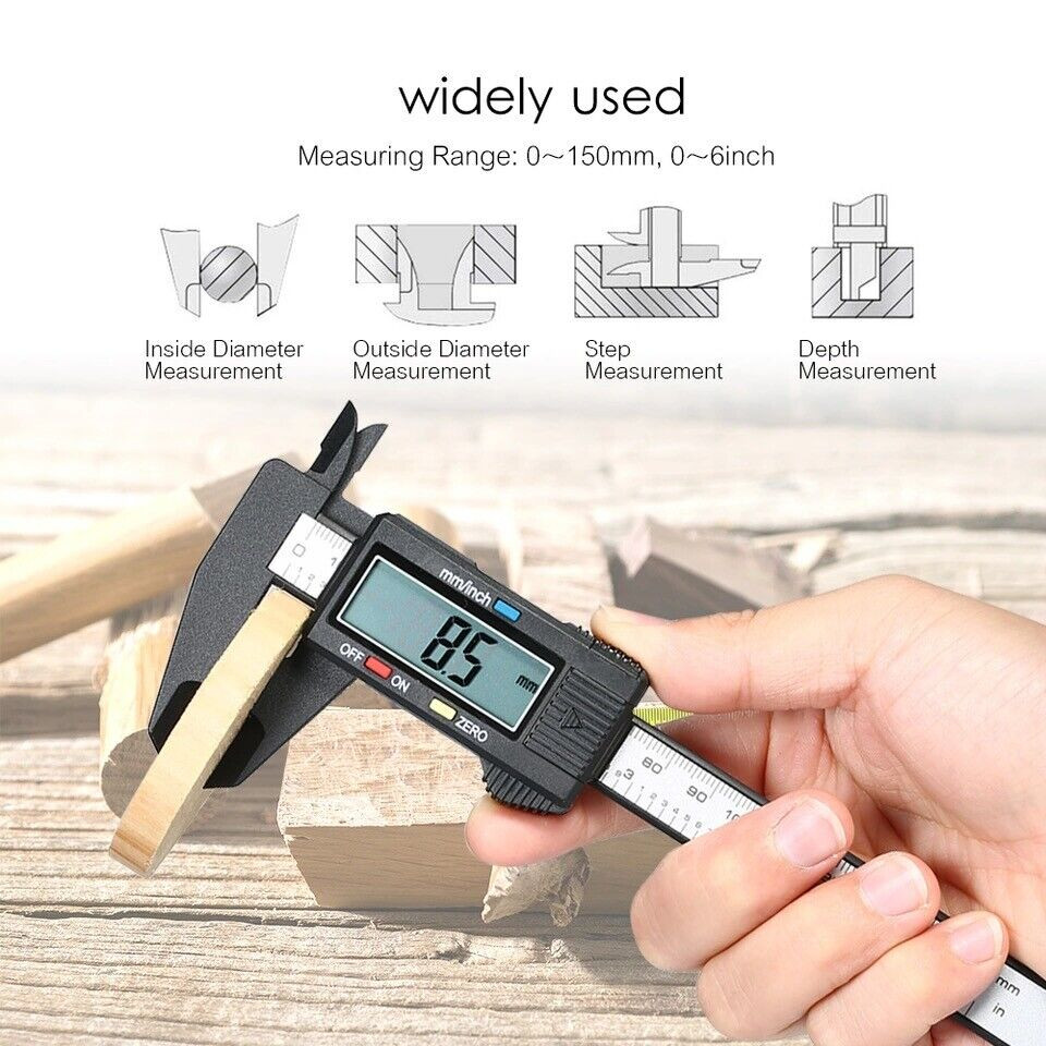 150mm LCD Digital Vernier Caliper Carbin Fiber Electronic Measure Tool 0.01mm