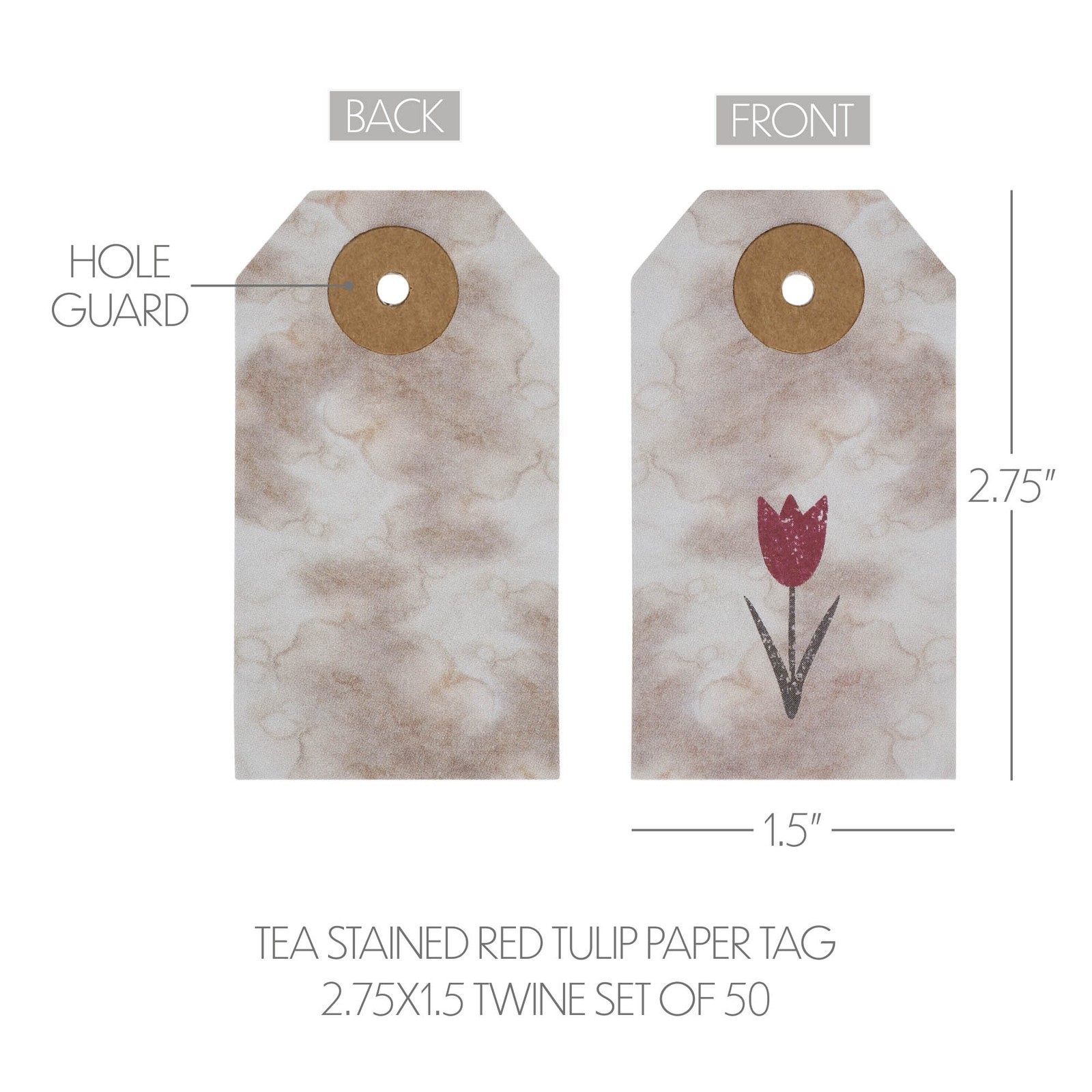 Spring In Bloom Tea Stained Red Tulip Paper Tag 2.75×1.5 Set of 50 VHC Brands
