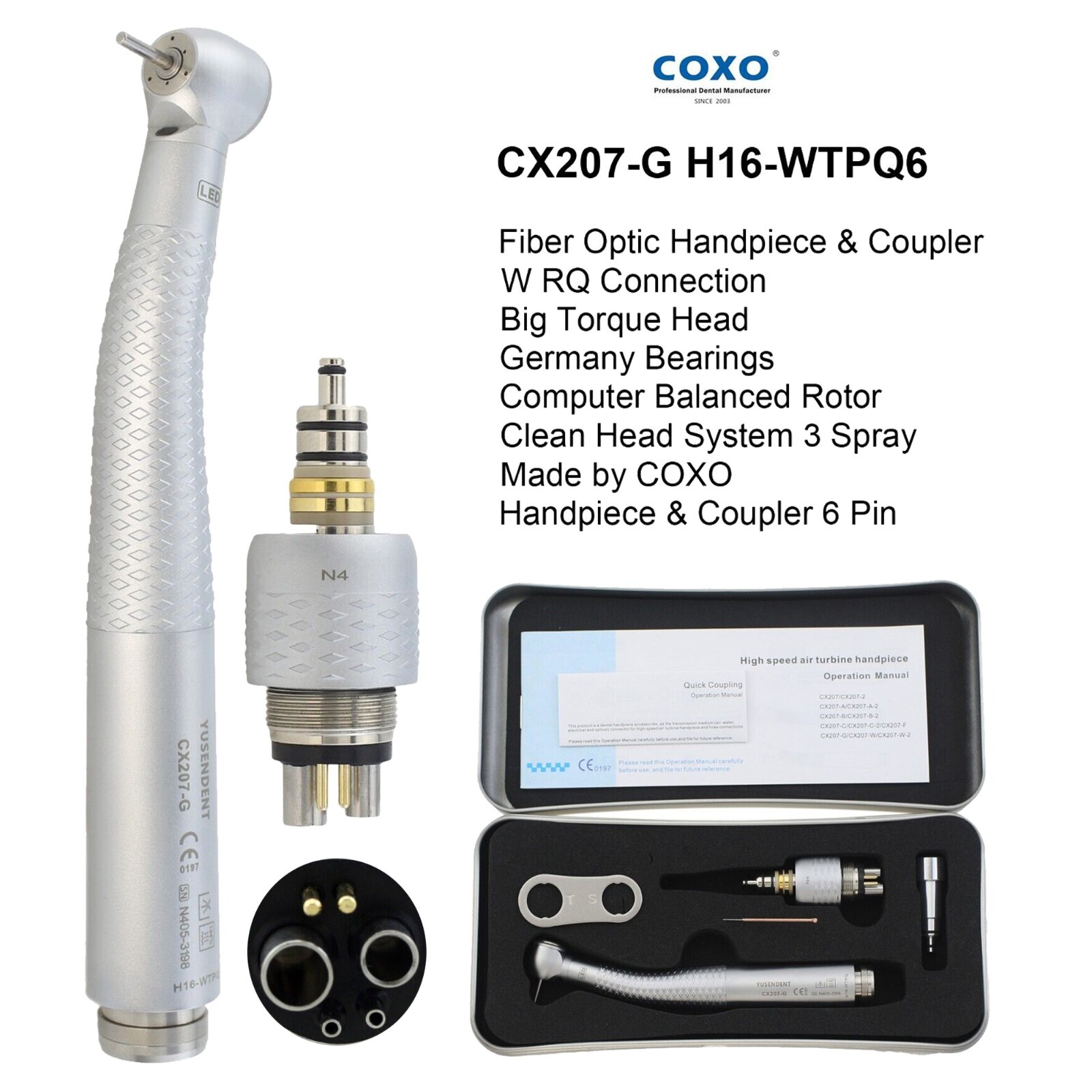 COXO Dental Fiber Optic Turbine High Speed Handpiece For Kavo NSK Coupler 4 6H