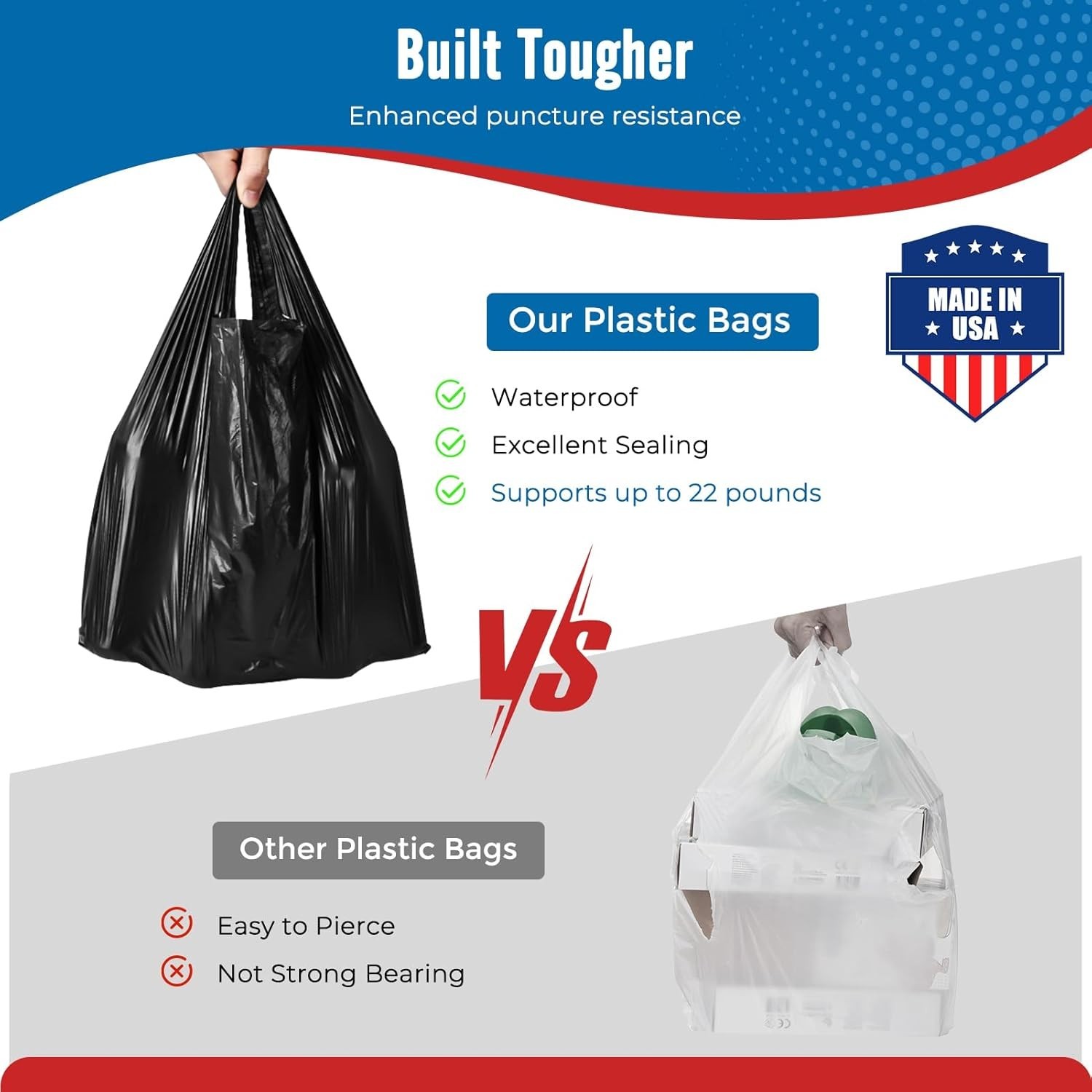1000 Black T-Shirt Bags 1/6 12″ x 6.5″ x 21″, Plastic Grocery Shopping Bags