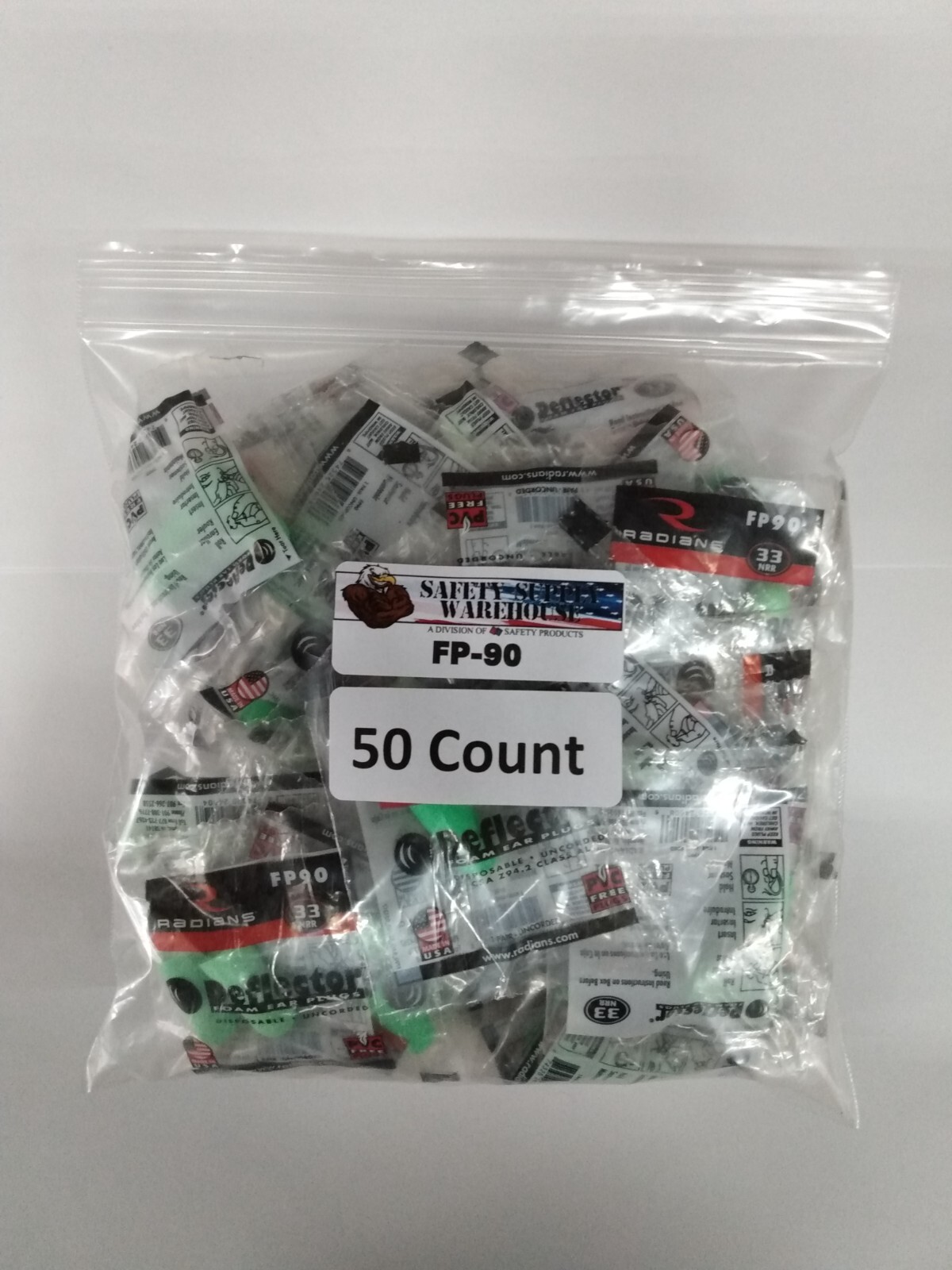 Radians FP90 Deflector Green Earplugs Uncorded NRR33 50 pairs/Box