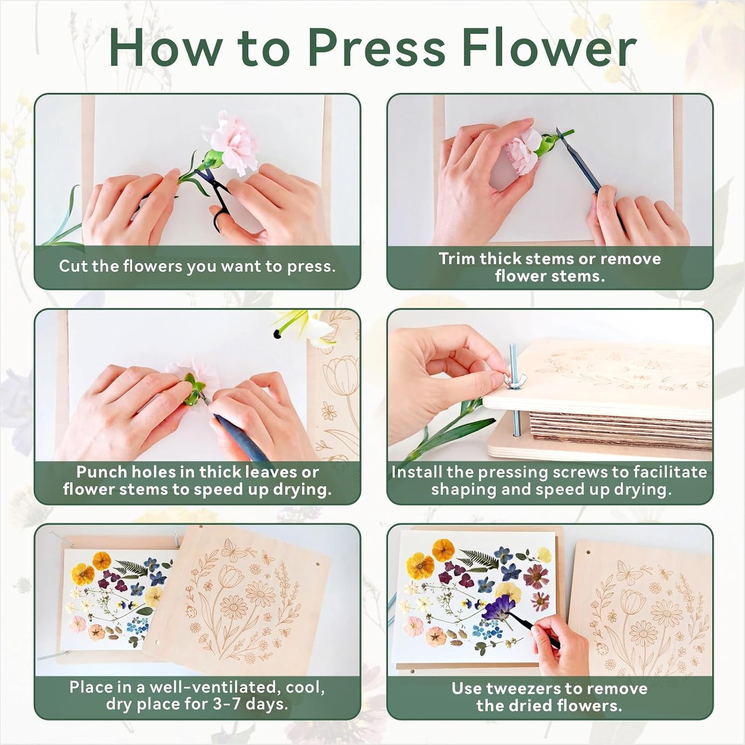 Flower Press Kit for Adults, 11″ X 11″ Large Wooden 10-Layer Press for DIY Flora