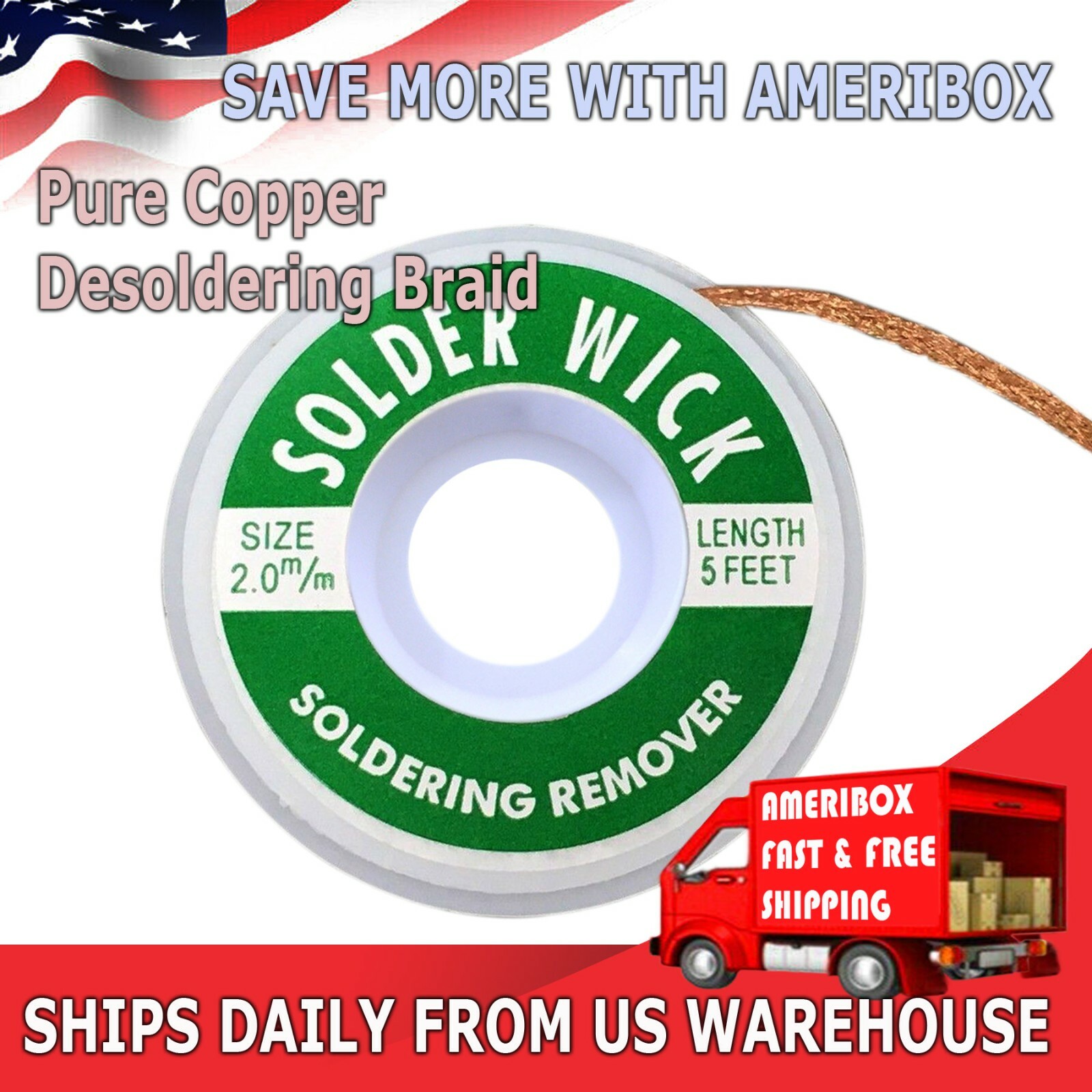 2.0mm Desoldering Braid Solder Remover Spool Copper Wick 5 ft 1.5m – USA Seller