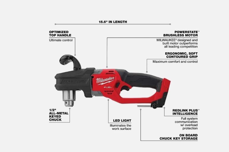 Milwaukee M18 1/2″ Right Angle Drill Hole Hawg FUEL 18V Recon 2807-80