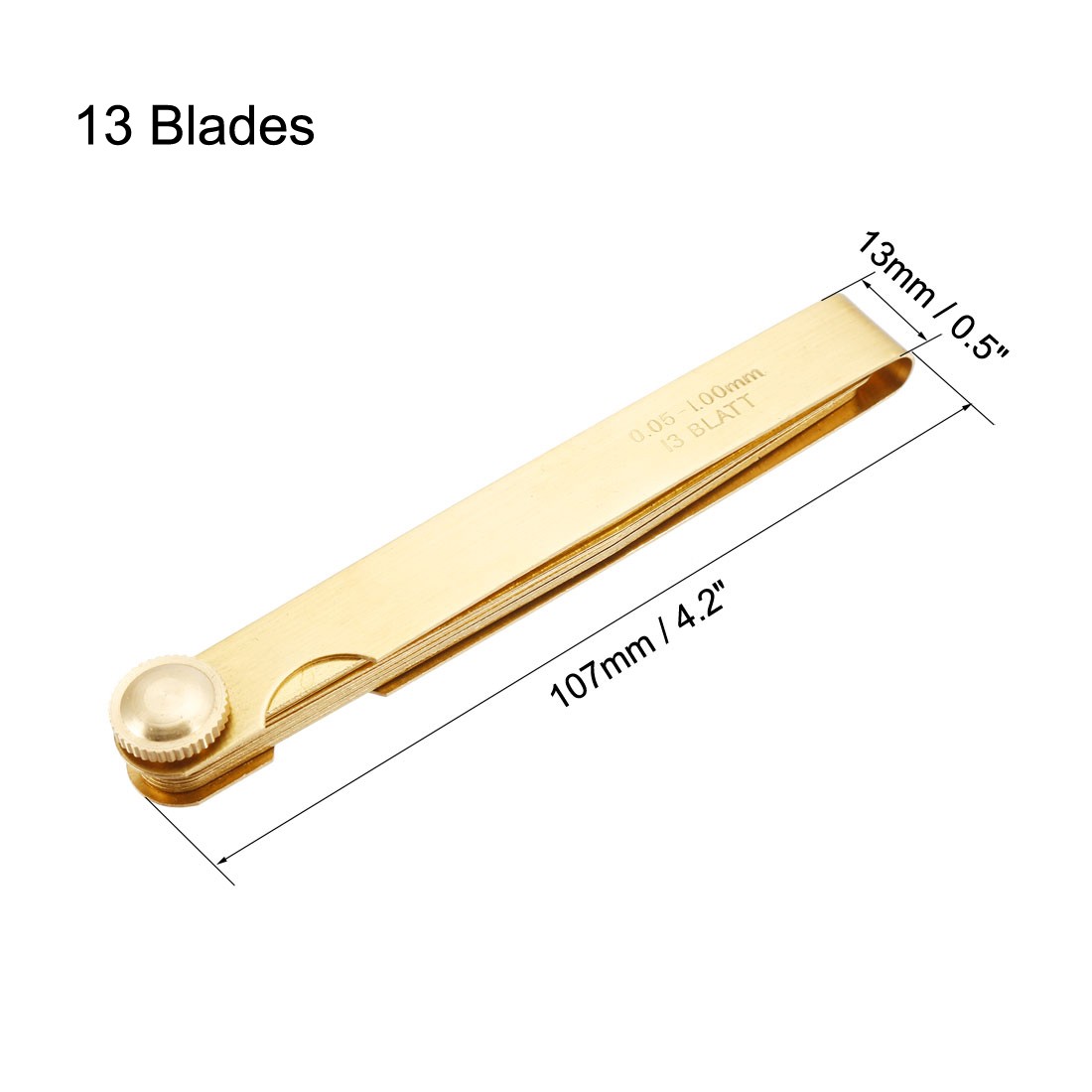 Metric Thickness Feeler Gauge 0.05-1mm 13 Blades Brass Measuring Tool