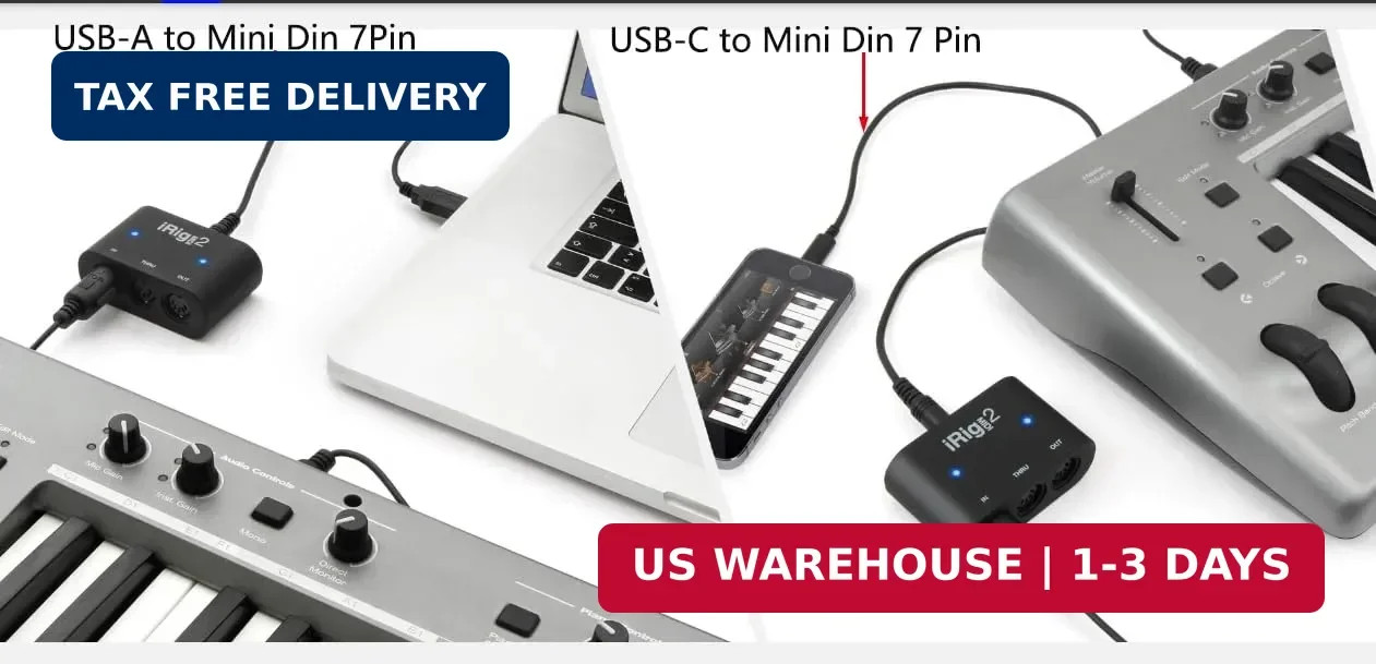 USB-C to Mini-Din 7 Pin Male Cable for IK Multimedia iRig Series, Compatible wit
