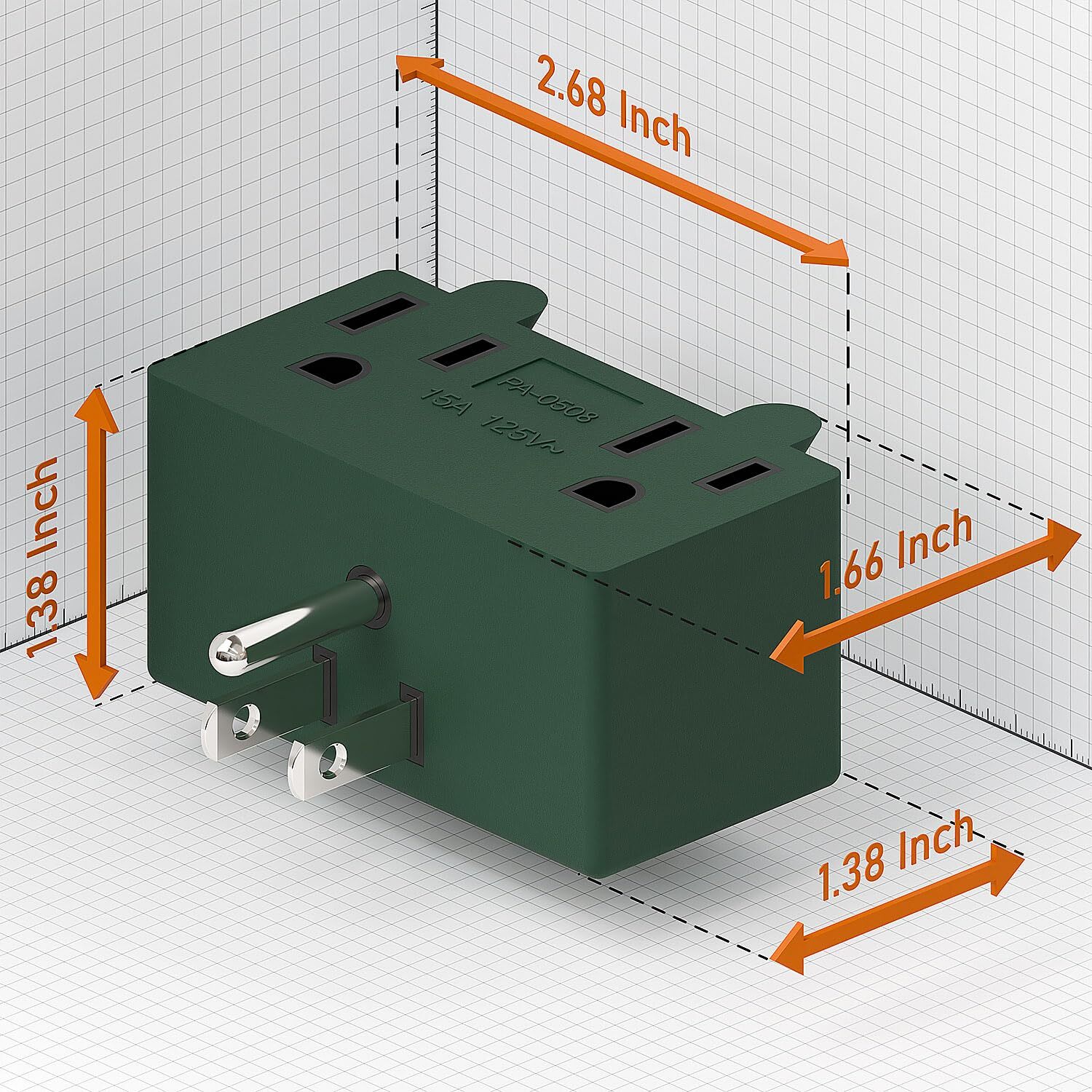 90 Degree Right Angled Adaptor USA 3 Prong Male Female Power Adapter Green PA