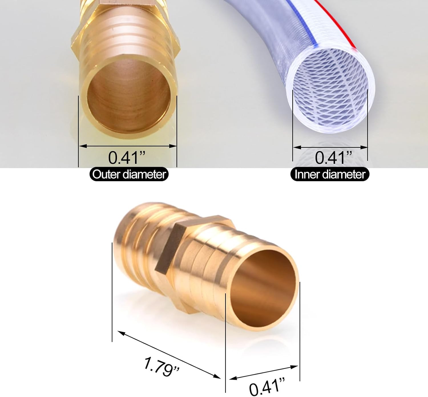 3Pcs 3/8″(10Mm) Hose Repair Kit Hose Connector Barb Splicer Mender Hose Brass Ba