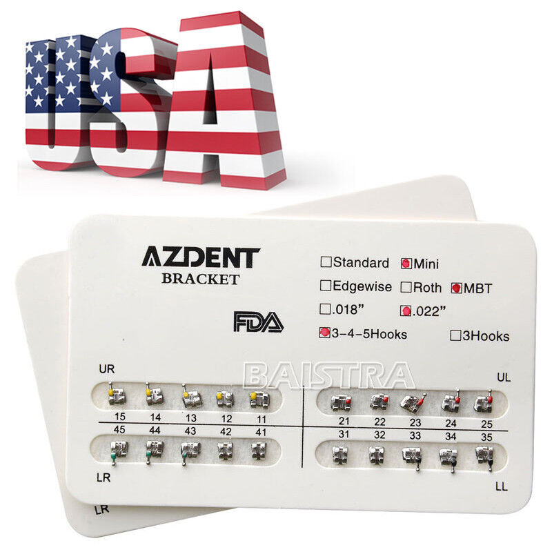 AZDENT Dental Orthodontic Bracket Braces Mini MBT 022 3-4-5 Hooks 20Pcs/Pack