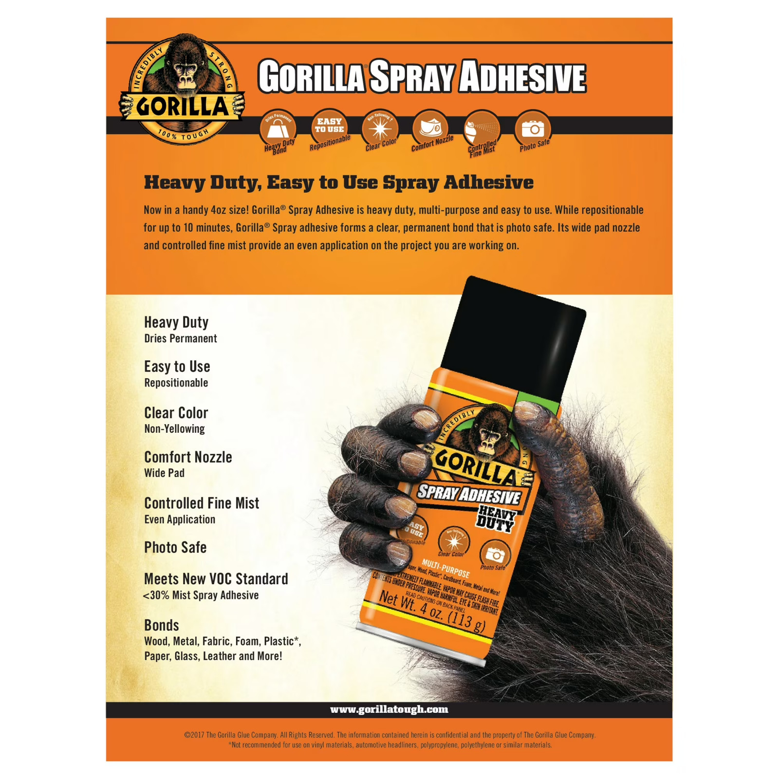 Heavy Duty Clear Spray Adhesive Repositionable Photo Safe Non-Yellowing 4oz New