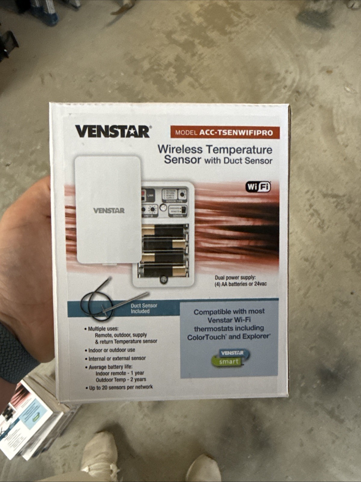 Venstar ACC-TSENWIFI Wi-Fi Wireless Smart Temperature Sensor With Duct Sensor