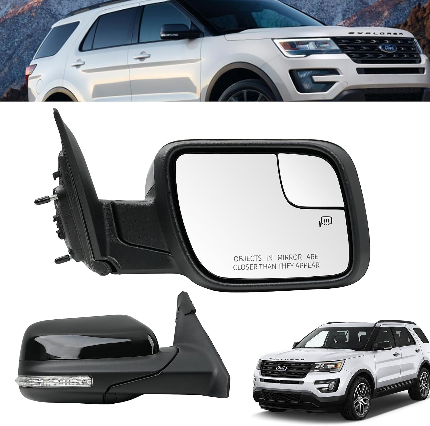 Passenger Right Side Door Mirror for Ford Explorer 2011-2019, with Heated Power
