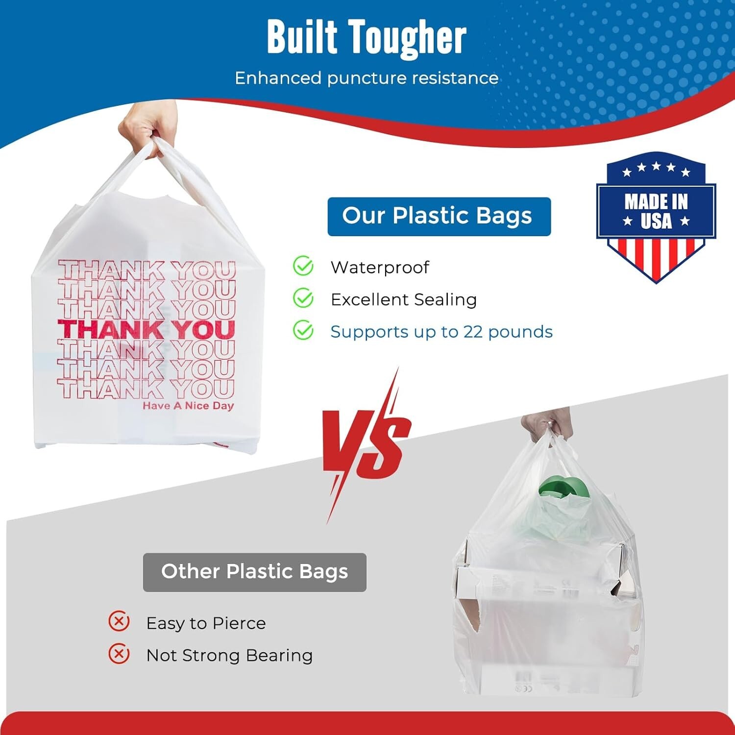 1000 Thank You T-Shirt Bags 12″ x 6.5″ x 21″, Plastic Grocery Shopping Bags