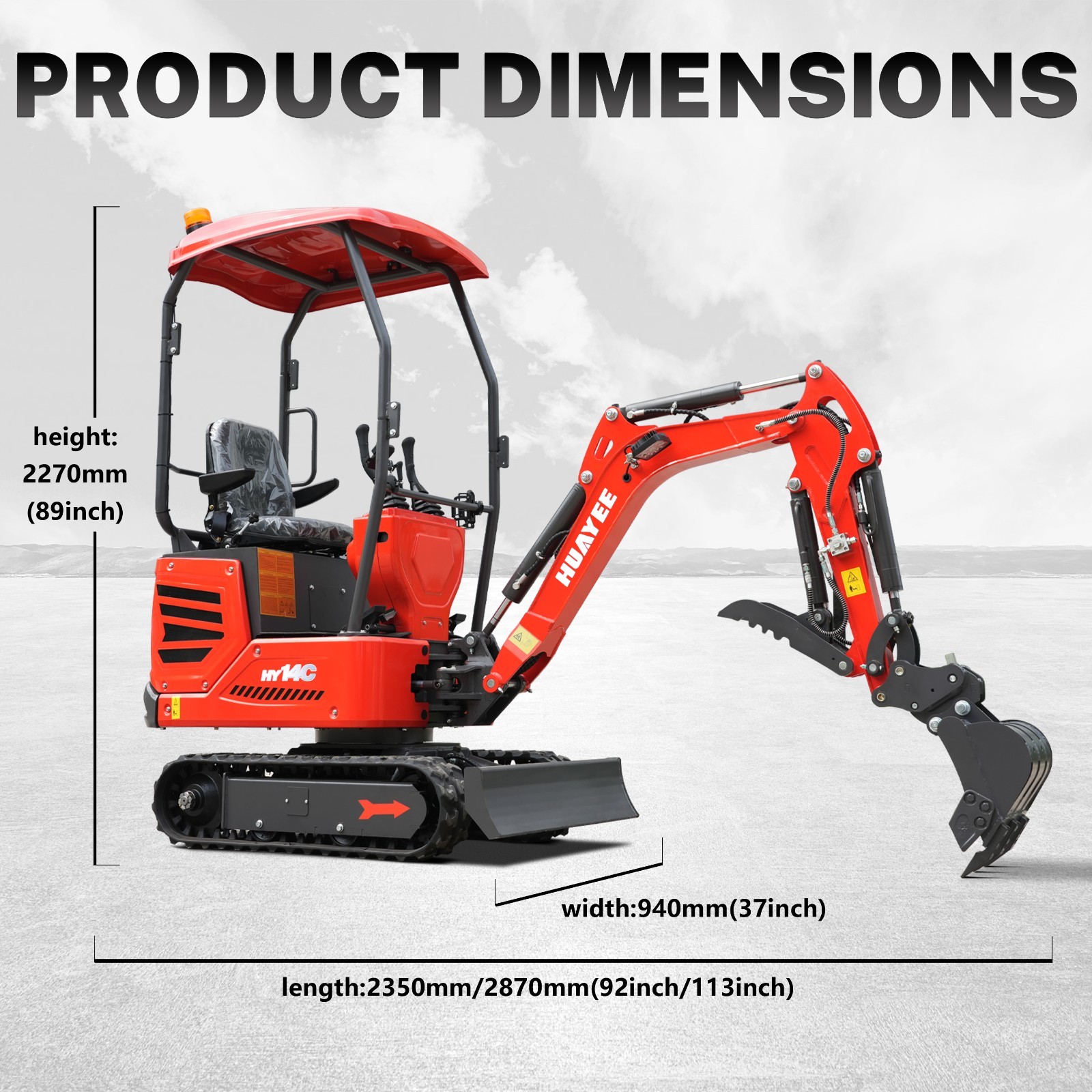 HUAYEE Mini Excavator 1.4Ton Digger 13.5HP Gas Engine EPA Hydraulic Thumb Clip
