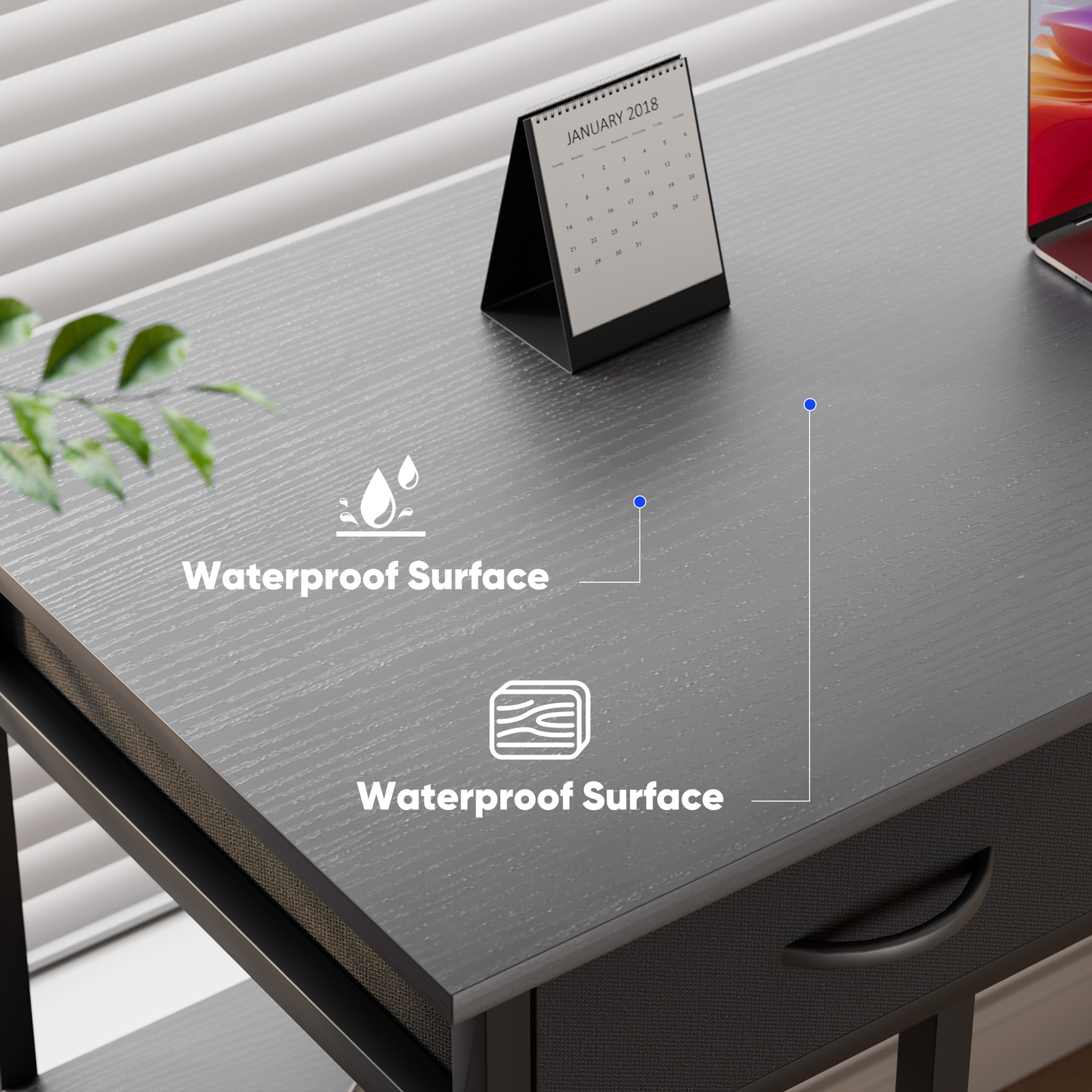 Computer Desk Home Office Table with PC Stand, Fabric Drawers Headphone Hook