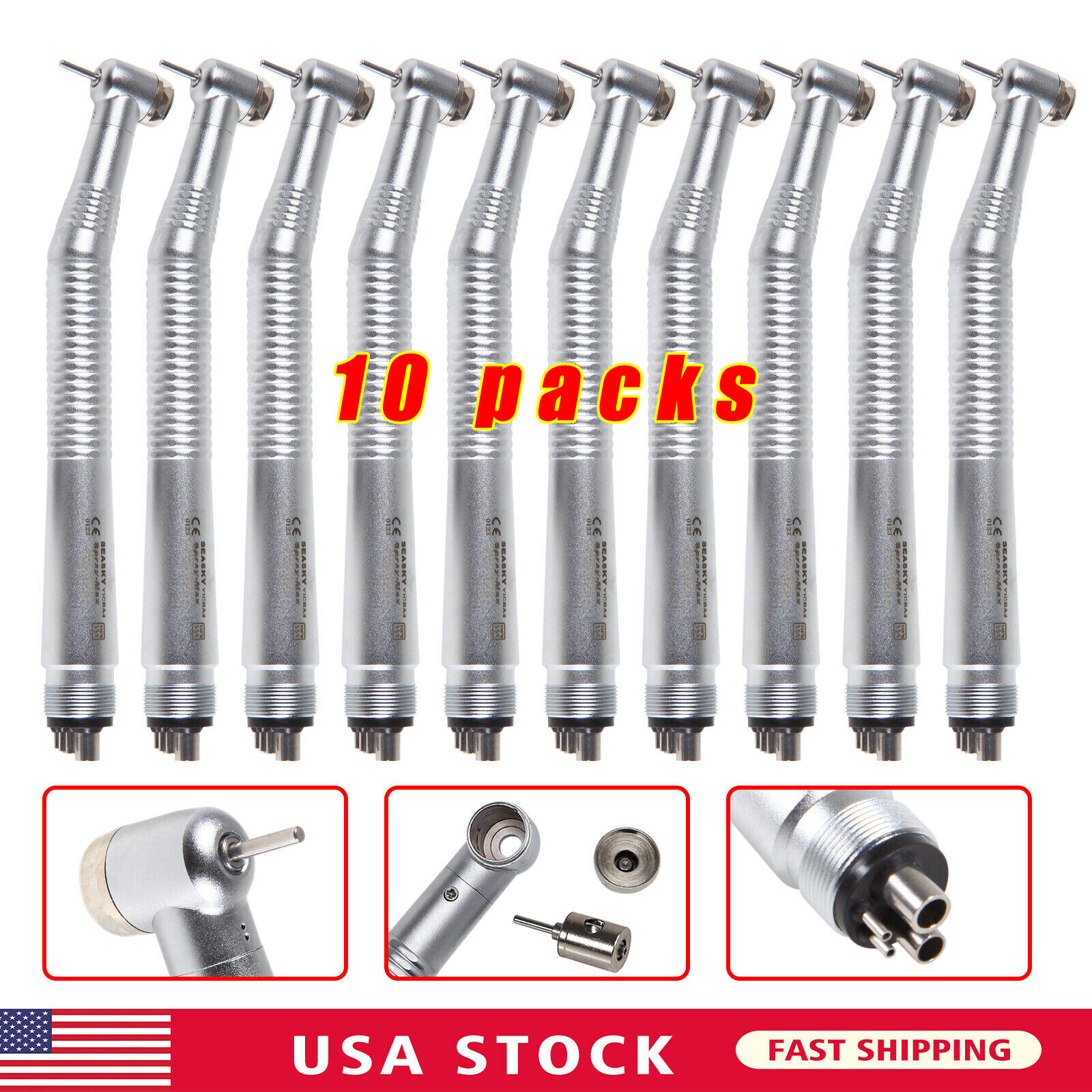 10 Pcs Seasky NSK PANA MAX Style Dental High Speed Turbine Handpiece Push 4Hole