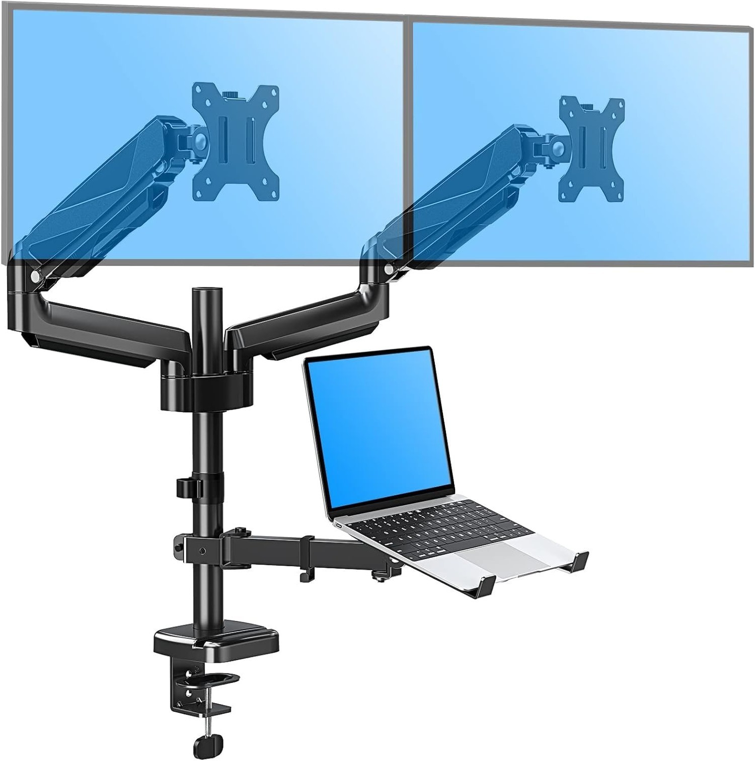 MOUNTUP Dual Monitor and Laptop Mount, Adjustable Monitor Stand for 2 Max 27″…