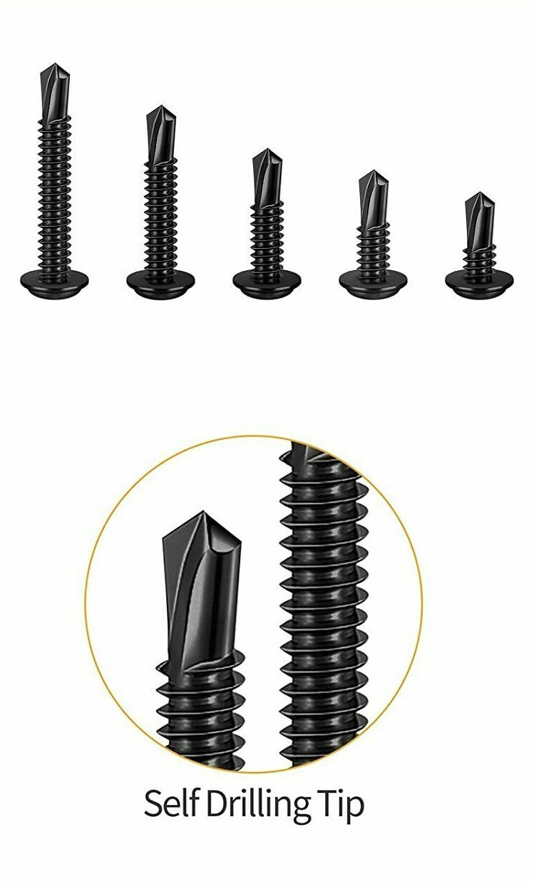 Modified Truss Head #8 x 1/2″ to 3″ Self Drilling Screws, Black