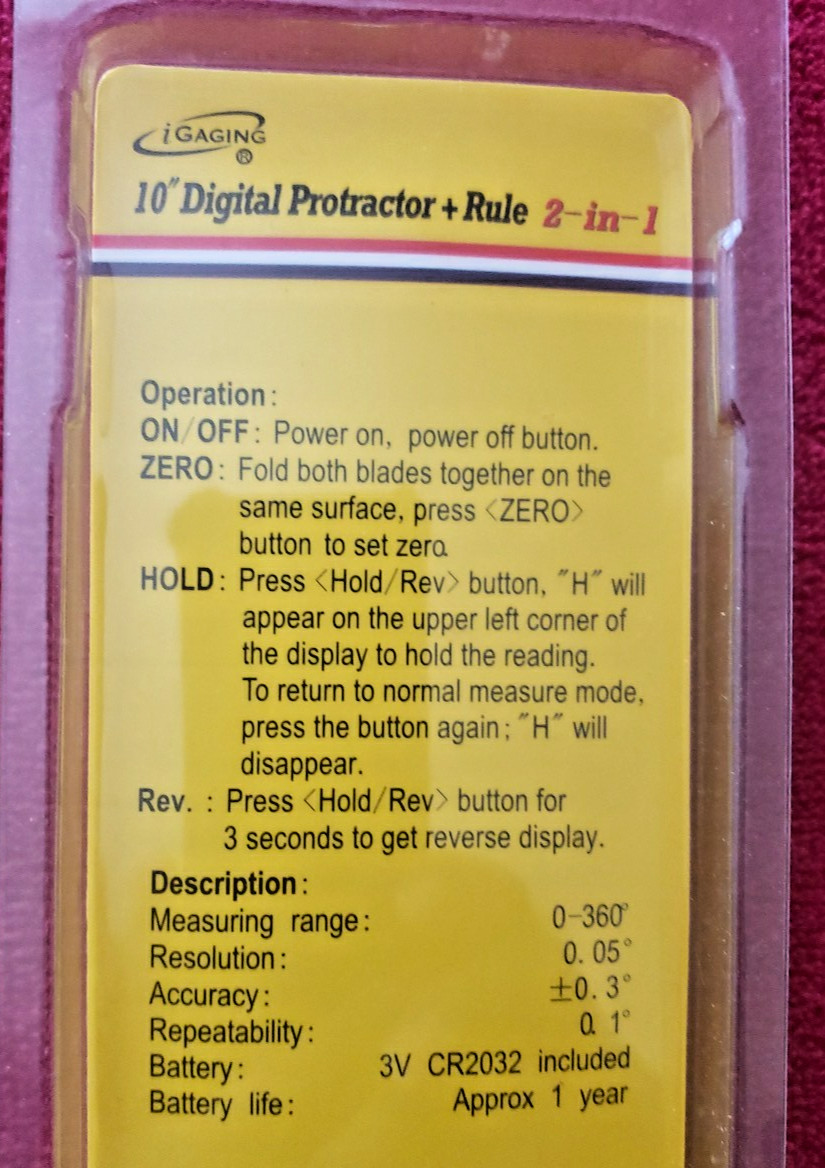iGaging Digital Protractor_8″ & 10″ Blade_360 Range_0.05 Resolution_.3 Accuracy
