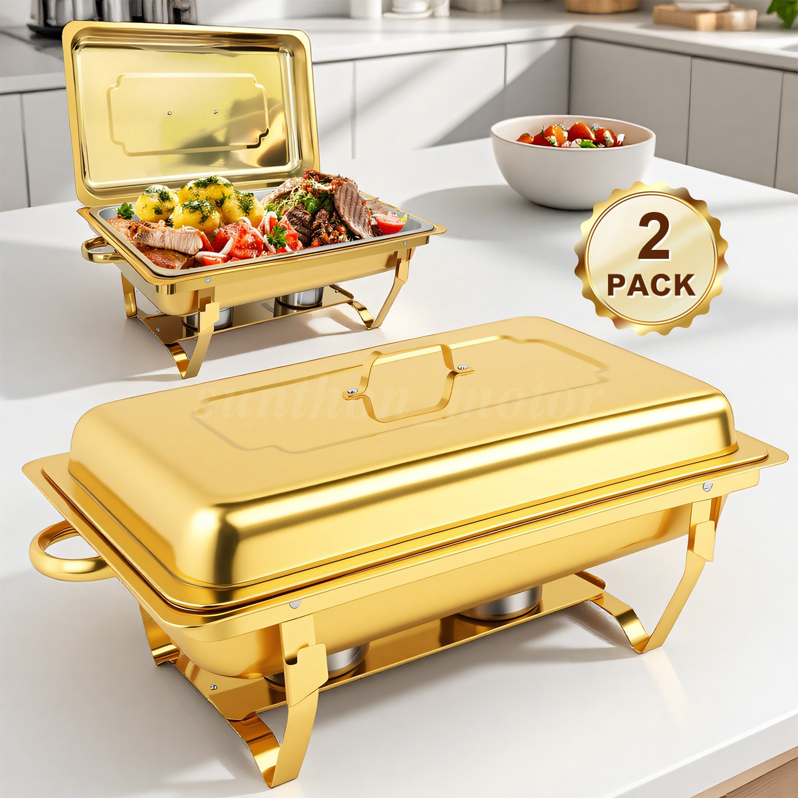 2/4/6X 9Qt Chafing Dish Buffet Set GOLD Stainless Steel Chafer for Catering full