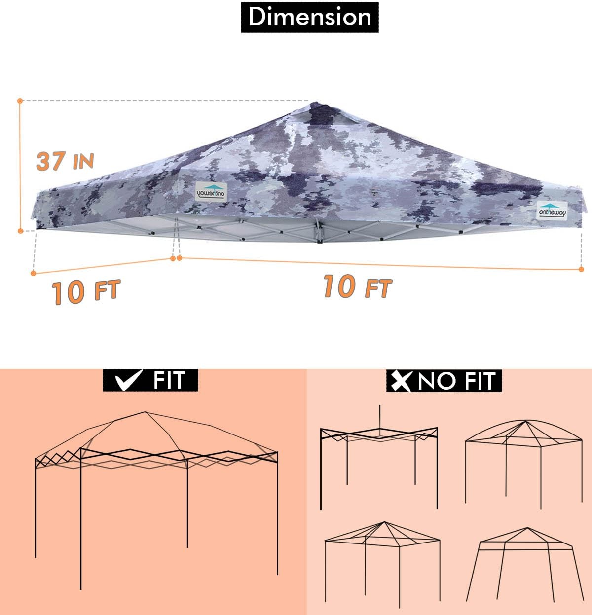 Ontheway 10X10 Replacement Canopy Top Cover Pop Up Canopy Tent Air Vent