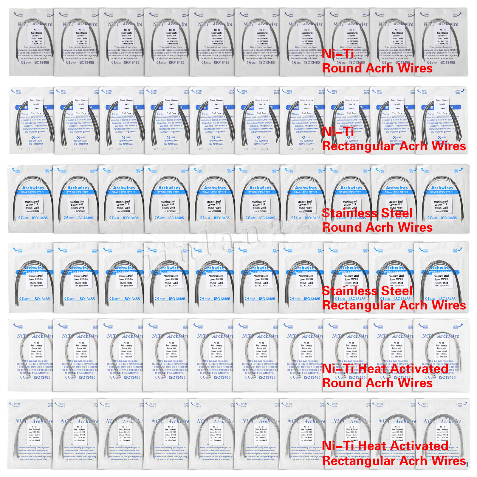100PCS Dental Orthodontic Arch Wire Niti Stainless Steel Round Rectangular Ovoid