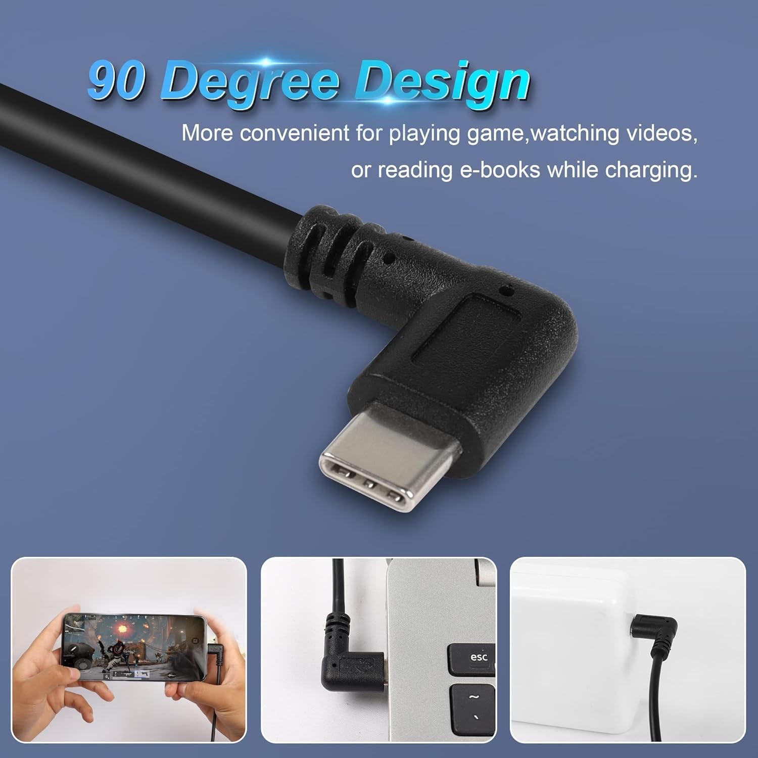 GINTOOYUN USB C Extension Cable, Right Angle Male to Female, 0.3m, Black, Suppor