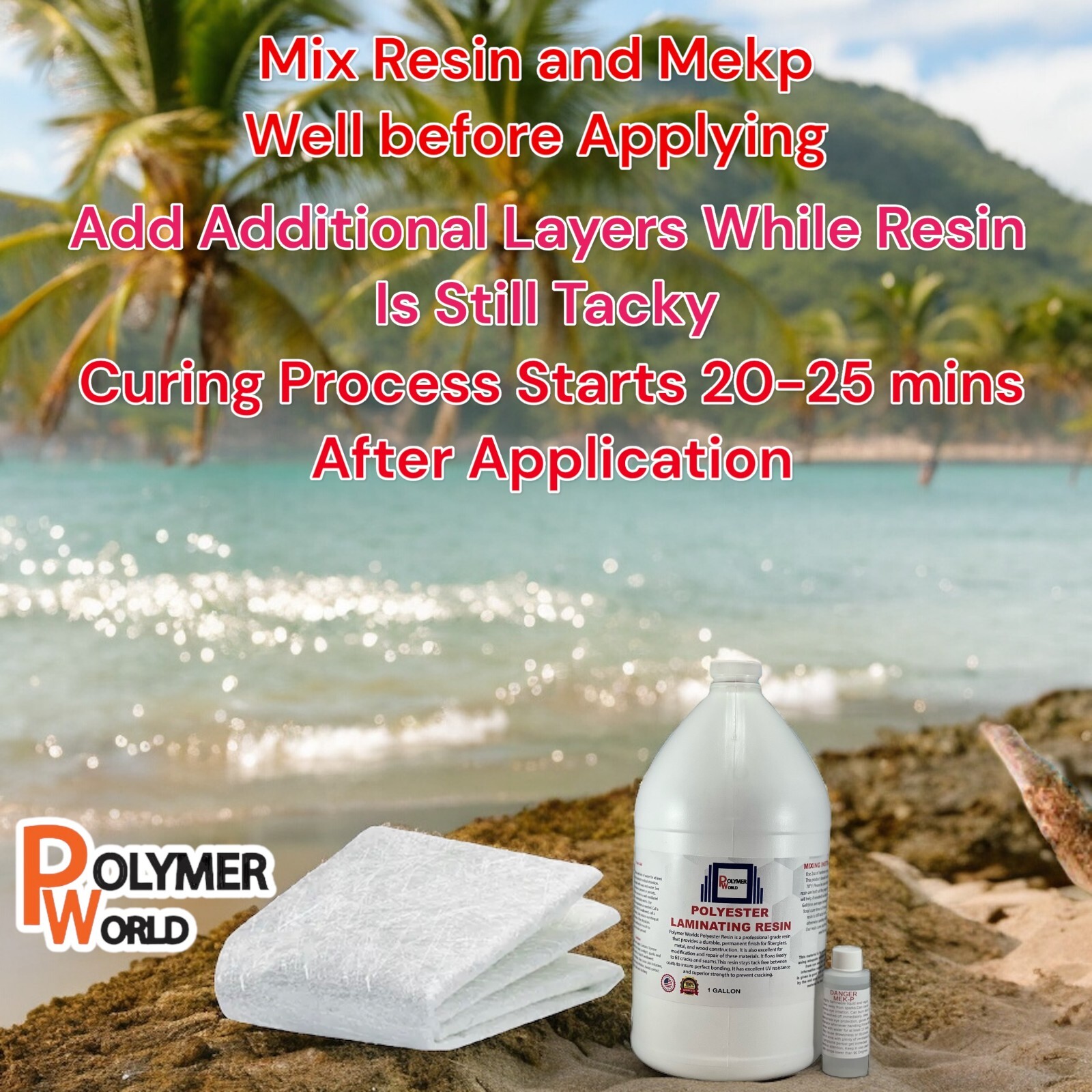 Polymer World Polyester Resin 2 Gal Kit For Boats RV’s Canoes Fiberglass Autos