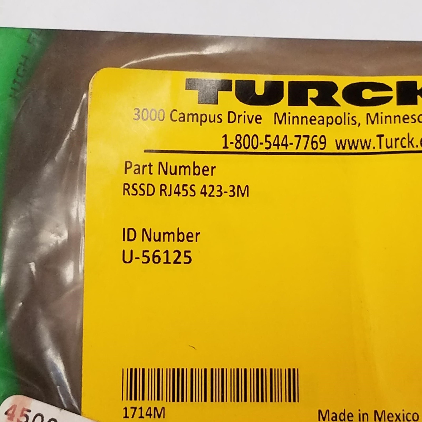 Turck RSSD RJ45S 423-3M Hybrid Cable, 4 Pin Male To RJ45S, 3 Meters, U-56125