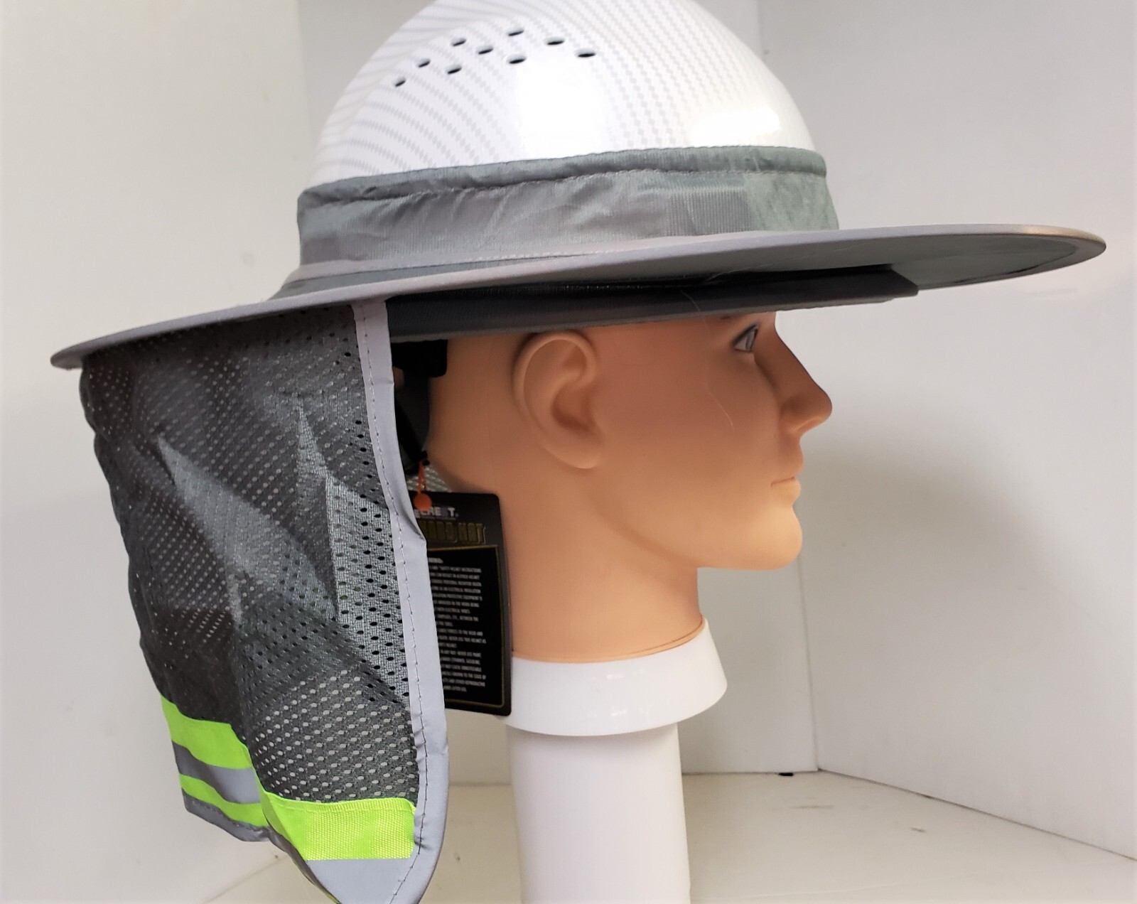 GRAY Hard Hat Sun Shade Visor Full Brim Mesh Neck HI VIS REFLECTIVE STRIPE