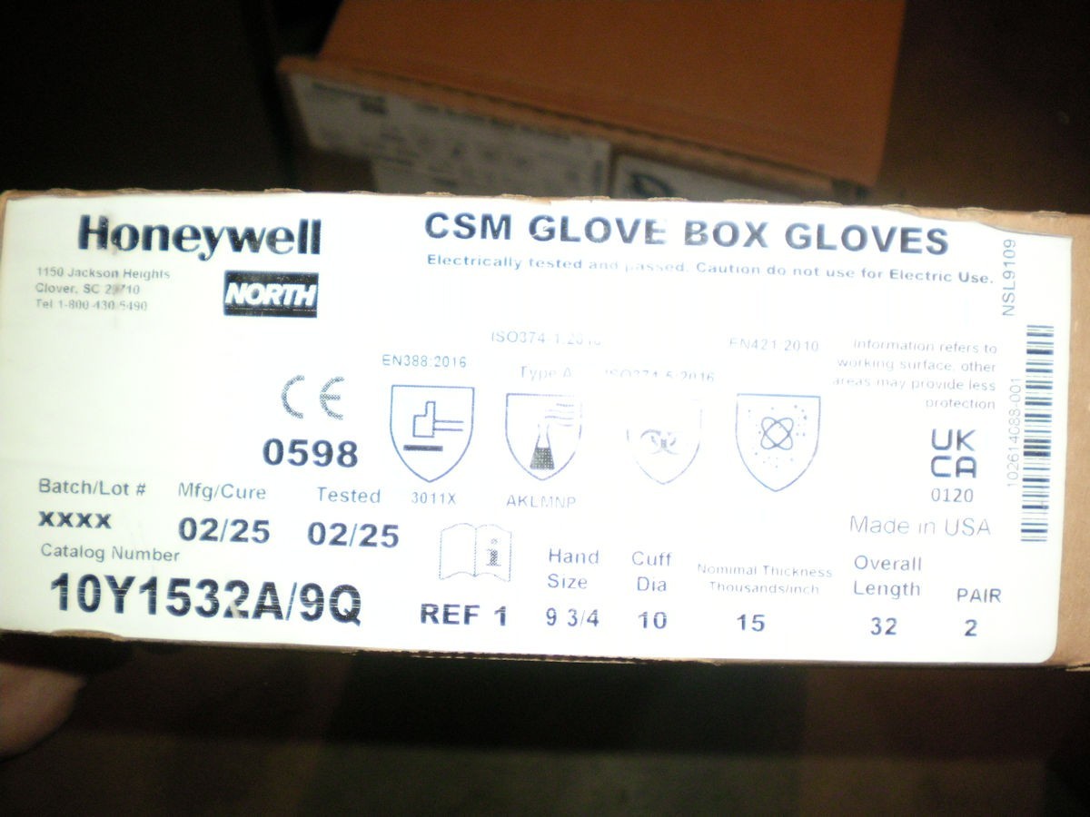 2pr. 2025 Honeywell (10Y1532A/9Q) CSM Glove Box Gloves 32” x 9-3/4 Ambidextrous