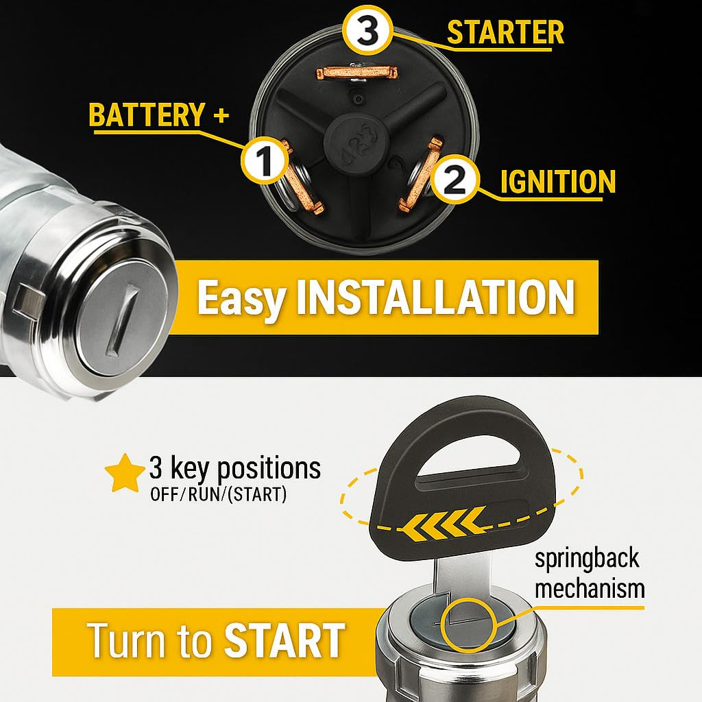 3-Wire Universal Ignition Key Switch for Cars, Buggies, Mowers and Go Karts