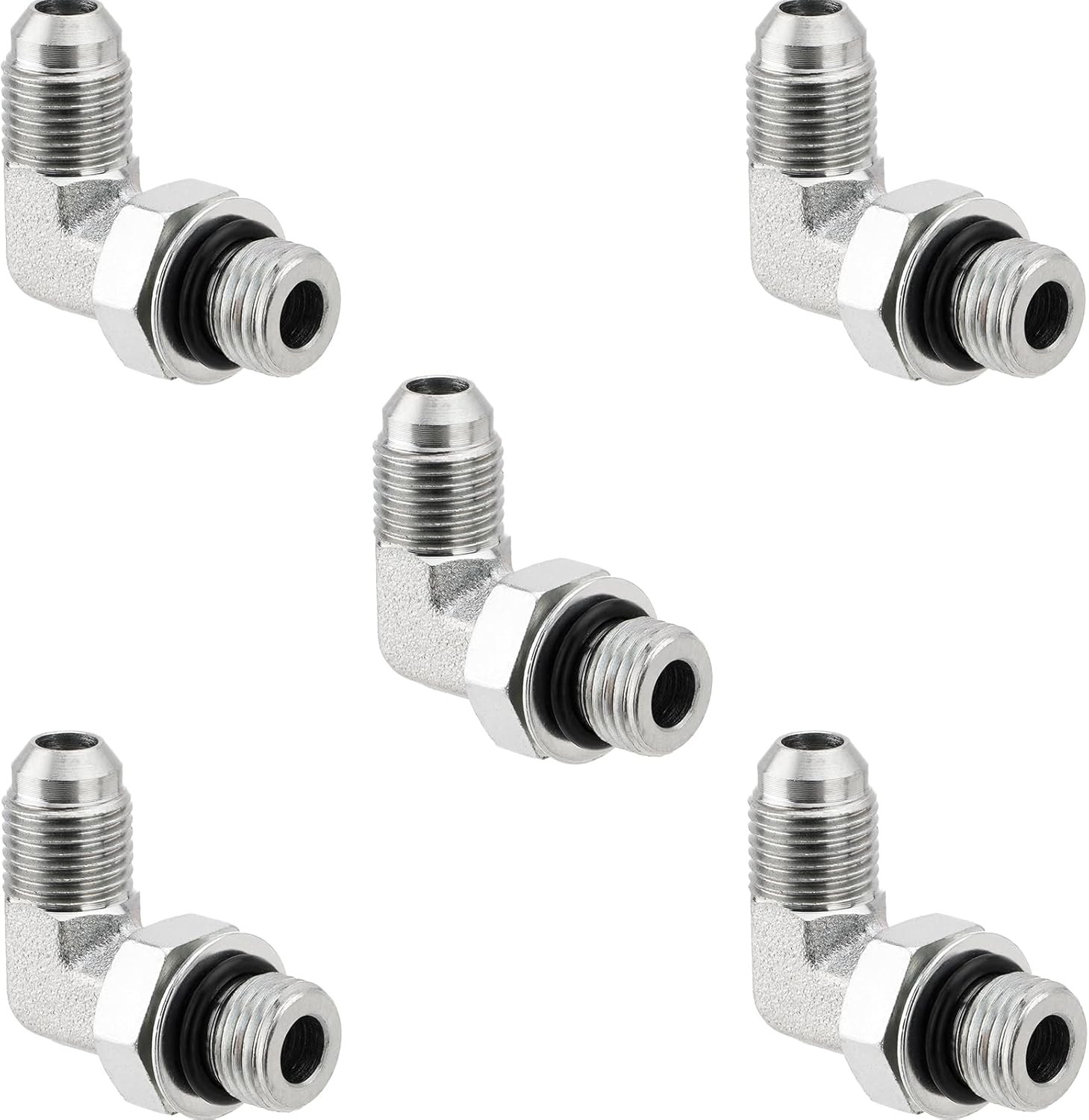 5 Pack 90 Degree Elbow Hydraulic Hose Fittings: 3/8″ JIC 37° Male X #6 SAE/ORB