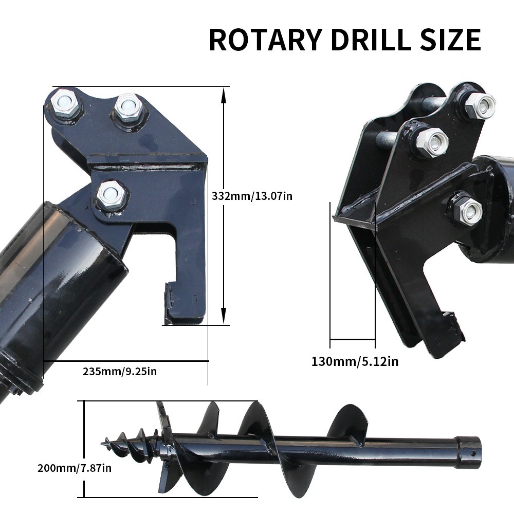 Mini Excavator Attachment Hydraulic 200mm Auger Drill with 30mm Pin FREE SHIP