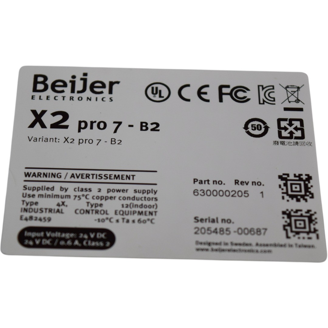 Beijer Electronics 630000205 X2 Pro 7 HMI Panel iX Runtime X2 Pro 7-B2