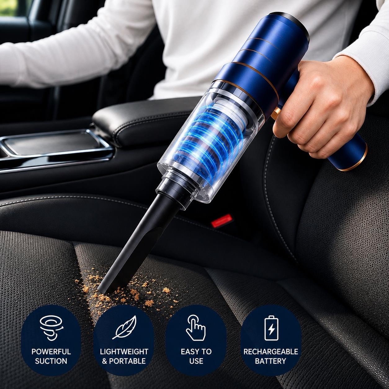 Rechargeable Cordless Handheld Vacuum, Bagless, Washable Filter, Crevice