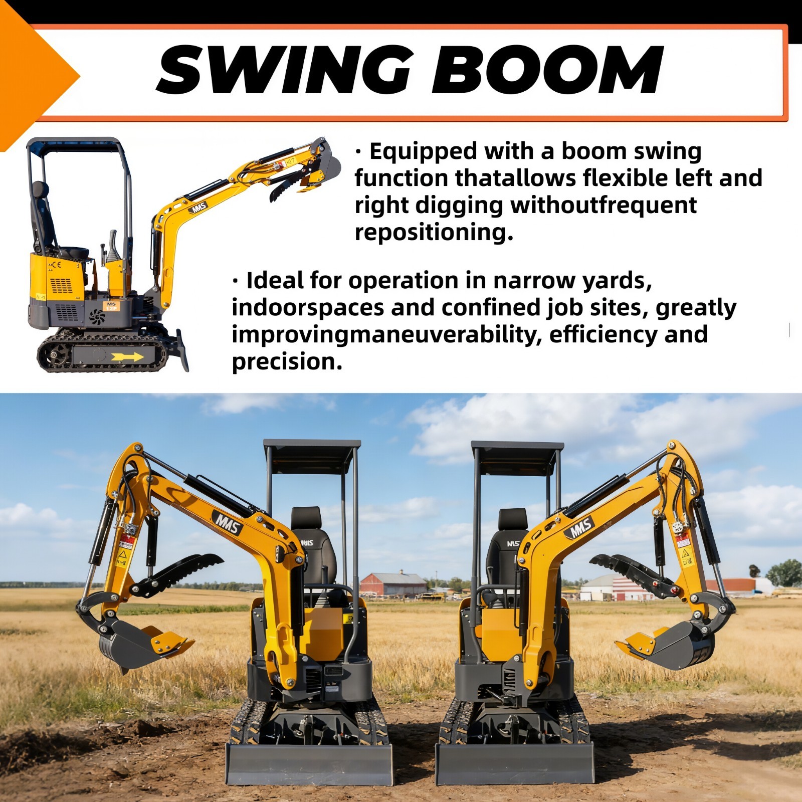 FREE SHIP 1.4Ton Mini Excavator With B&S EPA Engine Swing Boom+5 ATTACHMENT