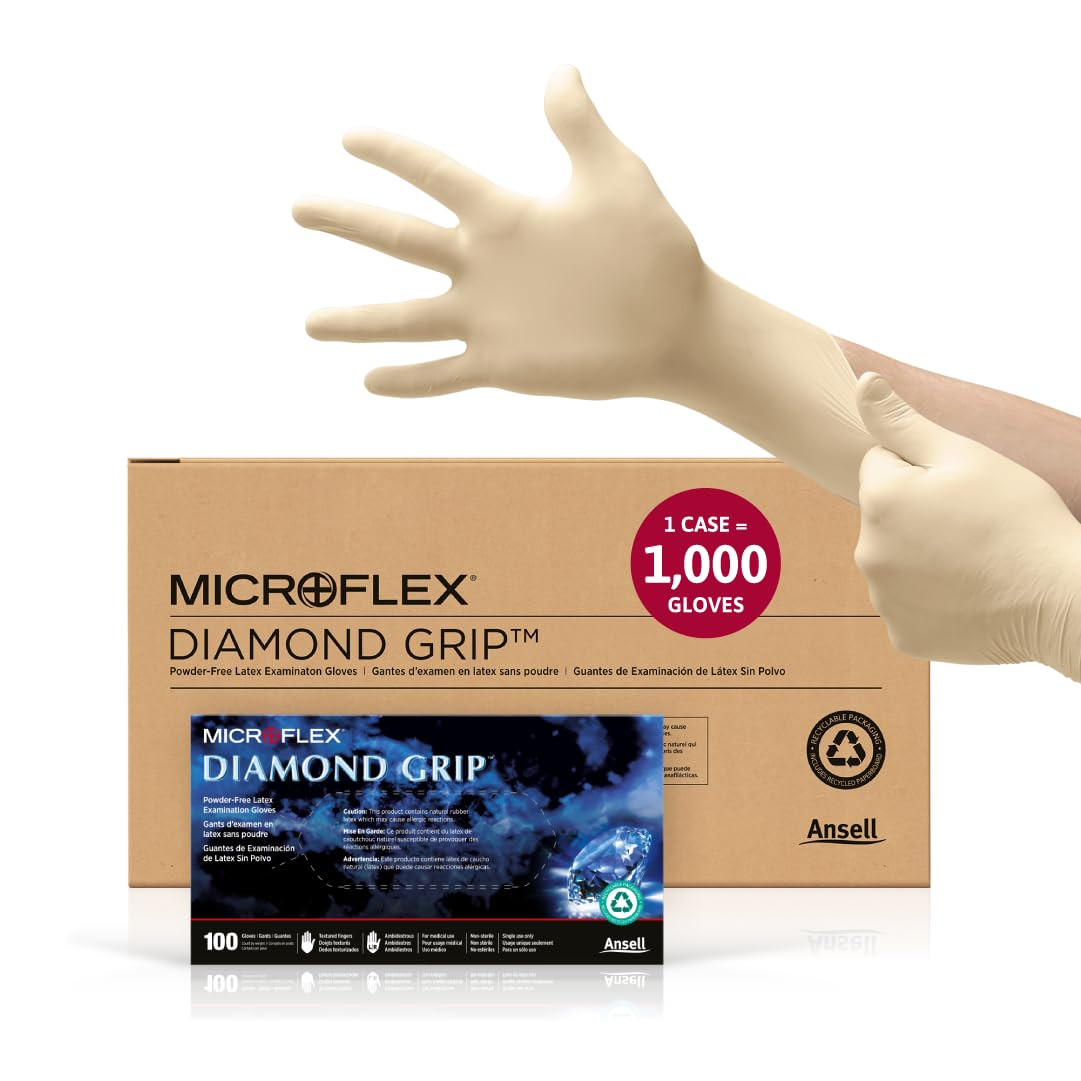 MICROFLEX Diamond Grip MF-300 Disposable Latex Gloves for Automotive, Healthcare